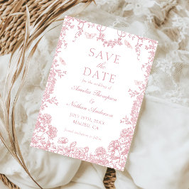 ピンクの花柄のシノワズリーデザインの結婚式のSave The Dateカード セーブザデート