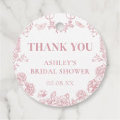 ピンクの花柄のシノワズリーブライダルシャワーフェイバータグ フェイバータグ (裏面)