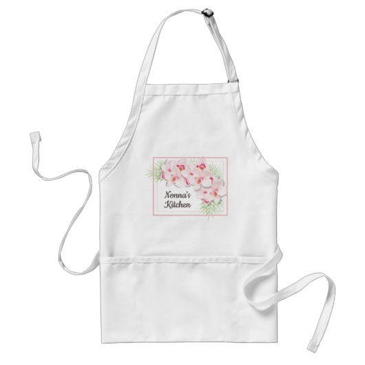 ピンクの花柄のノンナズキッチン スタンダードエプロン (正面)
