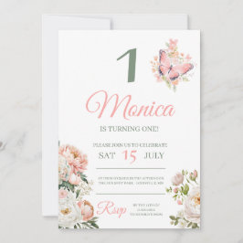 ピンクの花柄のパーソナライズされた誕生日パーティーの招待状 招待状