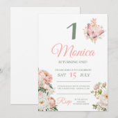 ピンクの花柄のパーソナライズされた誕生日パーティーの招待状 招待状 (正面/裏面)