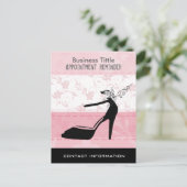 ピンクの花柄のブラックハイヒールスティレットシューズ ポストカード (スタンド正面)