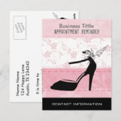 ピンクの花柄のブラックハイヒールスティレットシューズ ポストカード (正面/裏面)