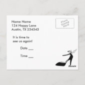 ピンクの花柄のブラックハイヒールスティレットシューズ ポストカード (裏面)