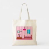ピンクの花柄のベッドルーム 子供部屋 トートバッグ (裏面)
