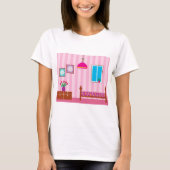 ピンクの花柄のベッドルーム 子供部屋 Tシャツ (正面)