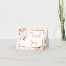 ピンクの花柄のホットエアバルーンの感謝カード サンキューカード