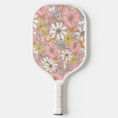 ピンクの花柄の名前入りかわいい ピックルボールラケット (裏面)