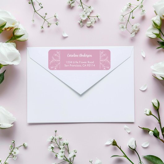 ピンクの花柄の差出人住所 ラベル