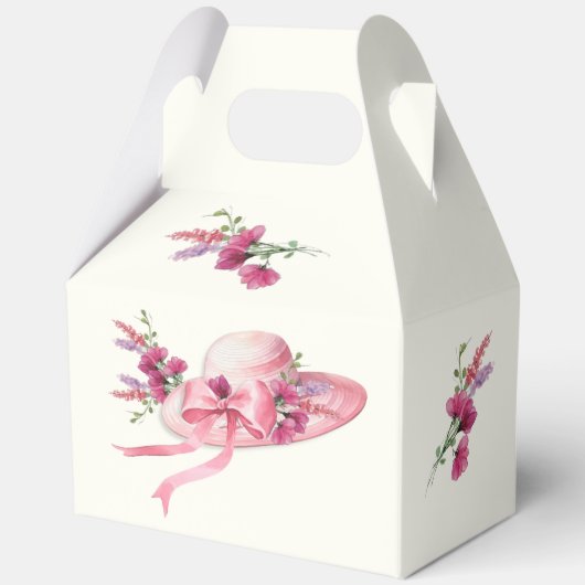 ピンクの花柄の帽子 ドービー ブライダルシャワー フェイバーボックス (裏面)