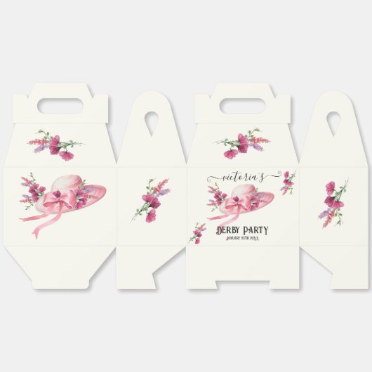 ピンクの花柄の帽子 ドービー ブライダルシャワー フェイバーボックス (見開き)