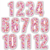ピンクの花柄の数字 12ヶ月 シール (正面)