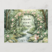 ピンクの花柄の森のリス ポストカード (正面)