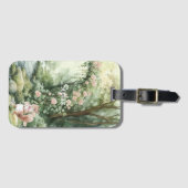 ピンクの花柄の森のリス ラゲッジタグ (正面横)