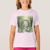 ピンクの花柄の森のリス Tシャツ (正面)
