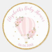 ピンクの花柄の熱気球 感謝の気持ちを表すギフト ラウンドシール (正面)