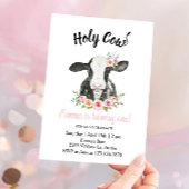 ピンクの花柄の牛の招待状 招待状