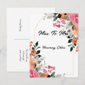 ピンクの花柄の結婚前お披露目パーティー招待状 ポストカード (正面/裏面)