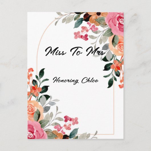 ピンクの花柄の結婚前お披露目パーティー招待状 ポストカード (正面)