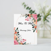 ピンクの花柄の結婚前お披露目パーティー招待状 ポストカード (スタンド正面)