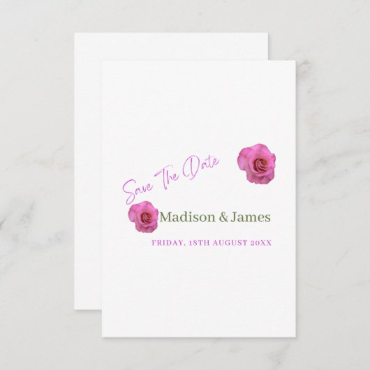 ピンクの花柄の結婚式予定日お知らせカード セーブザデート (正面/裏面)