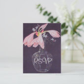 ピンクの花柄の結婚式招待状の写真付きRSVP インビテーションポストカード (スタンド正面)