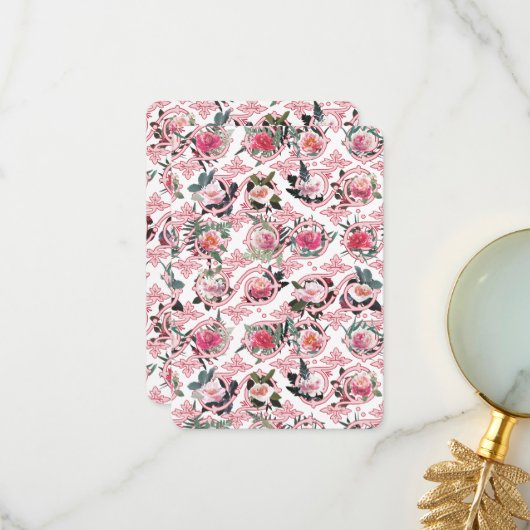 ピンクの花柄の繊細なカード サンキューカード (正面/裏面インサイチュ)