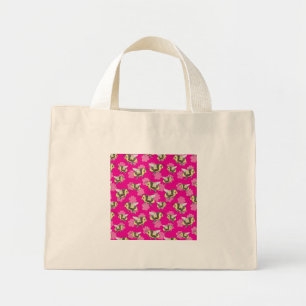 ピンクの花柄の背景に蜂を救おう ミニトートバッグ