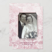 ピンクの花柄の記念日パーティー写真フレーム 招待状 (正面/裏面)