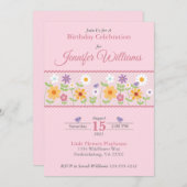 ピンクの花柄の誕生日招待状 招待状 (正面/裏面)