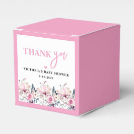 ピンクの花柄の赤ちゃんが咲くベビーシャワーのお礼ボックス フェイバーボックス
