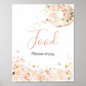 ピンクの花柄の「二人でお茶」ベビーシャワーフード ポスター (正面)