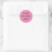 ピンクの花柄の「God Bless You」 ラウンドシール (バッグ)