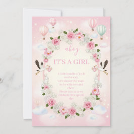 ピンクの花柄の"It's a Girl"ベビーシャワー招待状 招待状