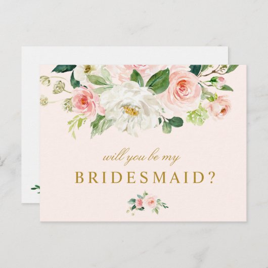 ピンクの花柄はです私の新婦付添人カード決定します インビテーションポストカード (正面/裏面)