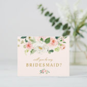 ピンクの花柄はです私の新婦付添人カード決定します インビテーションポストカード (スタンド正面)