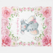 ピンクの花柄ばら色象の女の赤ちゃんの子供部屋 フリースブランケット (正面(横))