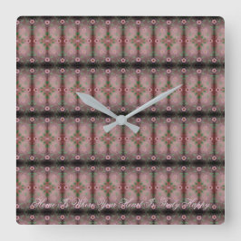 ピンクの花柄を持つ正方形の時計 スクエア壁時計
