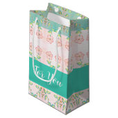 ピンクの花柄アクセント スモールペーパーバッグ (正面アングル)