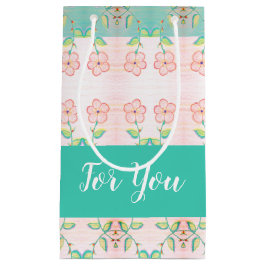 ピンクの花柄アクセント スモールペーパーバッグ