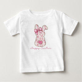 ピンクの花柄イースターバニー コケッタ ボウ ベビーTシャツ