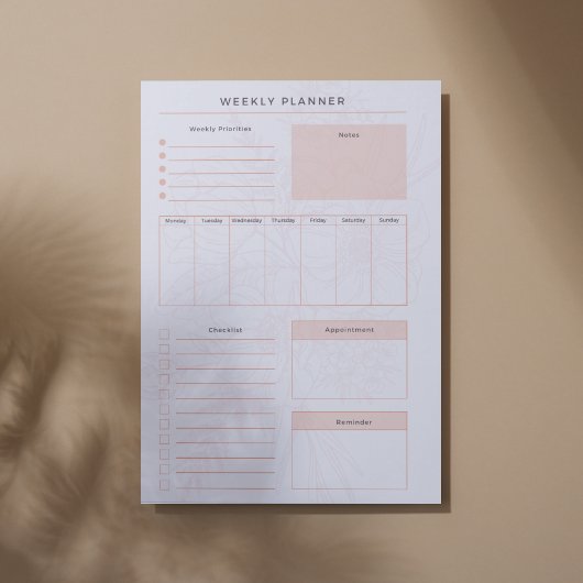 ピンクの花柄ウィークリー・ノートパッド ノートパッド