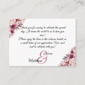 ピンクの花柄ウェルカムギフトバッグバスケットプレースカード エンクロージャーカード (正面)