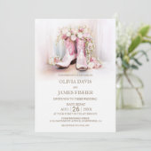 ピンクの花柄カウガールブーツの結婚式 招待状 (スタンド正面)