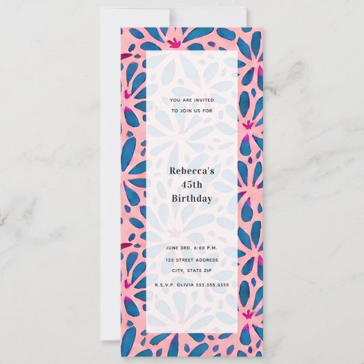 ピンクの花柄カットアウトがモチーフのオールパーパーティー 招待状 (正面)