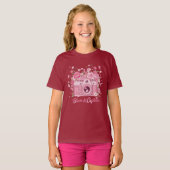 ピンクの花柄カメラのフォトアイテム服 Tシャツ (正面フル)