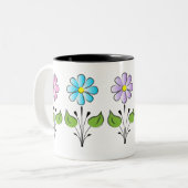 ピンクの花柄カラフルユニーク ツートーンマグカップ (正面左)