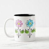 ピンクの花柄カラフルユニーク ツートーンマグカップ (左)