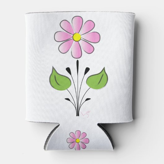 ピンクの花柄カラフルユニーク 缶クーラー (正面)