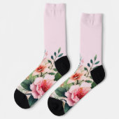 ピンクの花柄クルーソックス ソックス (左)